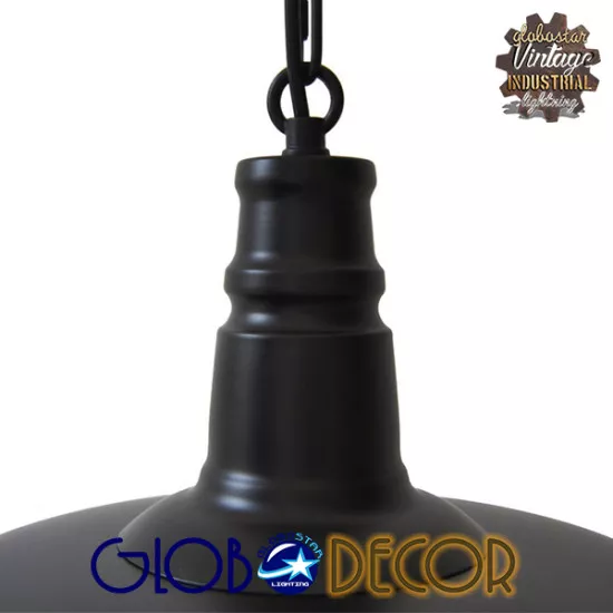 GloboStar® BARN 01048 Vintage Industrial Κρεμαστό Φωτιστικό Οροφής Μονόφωτο Μαύρο Μεταλλικό Καμπάνα Φ46 x Y25cm