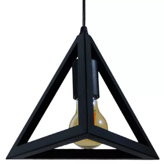 GloboStar® TRIANGLE 01063 Μοντέρνο Κρεμαστό Φωτιστικό Οροφής Μονόφωτο Μαύρο Μεταλλικό Πλέγμα Φ25 x Y21cm