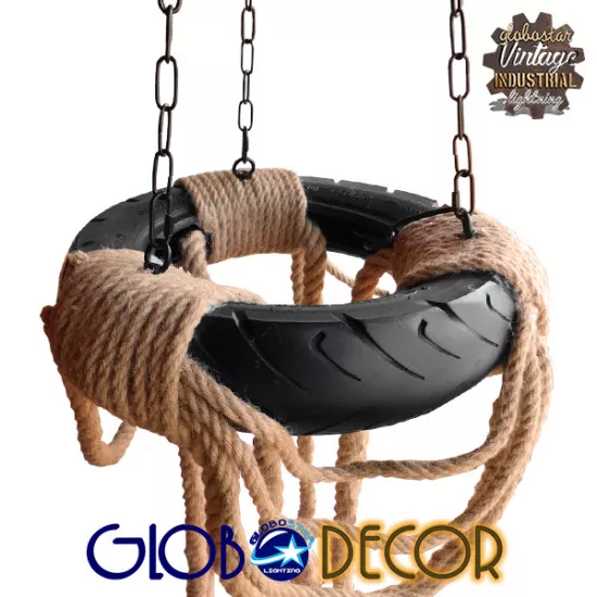 GloboStar® RUNNER 01115 Vintage Industrial Κρεμαστό Φωτιστικό Οροφής Πολύφωτο Μαύρο με Μπεζ Σχοινί Φ45 x Y60cm