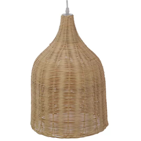 GloboStar® BAHAMAS 01202 Vintage Κρεμαστό Φωτιστικό Οροφής Μονόφωτο Μπεζ Ξύλινο Ψάθινο Bamboo Φ30 x Υ47cm