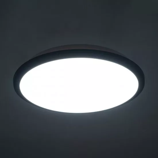 GloboStar® TUFFIN 60996 Πλαφονιέρα Οροφής LED 24W 2760lm 120° AC 220-240V Αδιάβροχη IP54 Φ30 x Υ6.5cm Ψυχρό Λευκό 6000K - Μαύρο - Bridgelux Chips - 3 Years Warranty