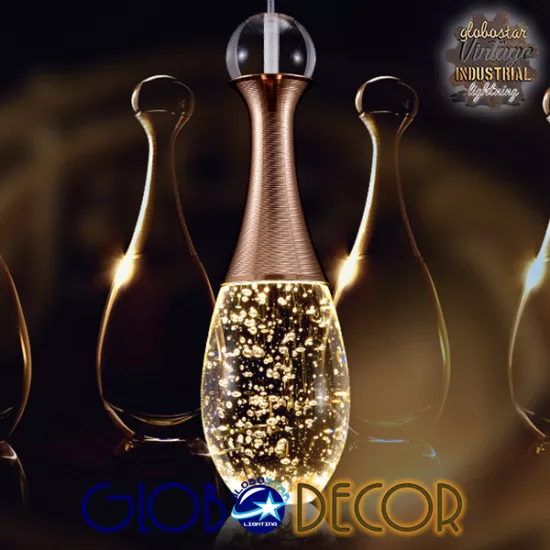 GloboStar® JADORE 01232 Μοντέρνο Κρεμαστό Φωτιστικό Οροφής Μονόφωτο με Ενσωματωμένο Φωτισμό LED 3000k Χάλκινο με Φυσητό Γυαλί Φ6 x Y23cm