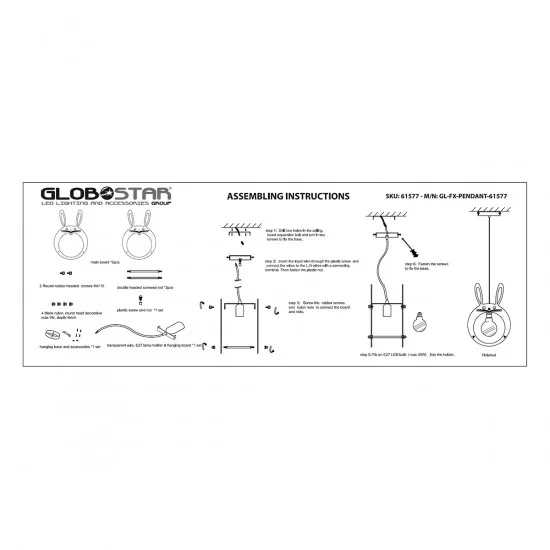 GloboStar® BUNNY 61577 Μοντέρνο Παιδικό Κρεμαστό Φωτιστικό Οροφής Μονόφωτο 1 x E27 Ροζ PVC Φιγούρα Λαγουδάκι Μ27.2 x Π15.5 x Υ40cm