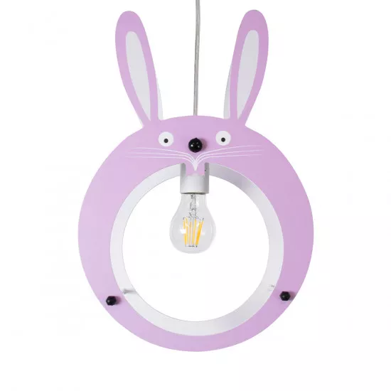 GloboStar® BUNNY 61577 Μοντέρνο Παιδικό Κρεμαστό Φωτιστικό Οροφής Μονόφωτο 1 x E27 Ροζ PVC Φιγούρα Λαγουδάκι Μ27.2 x Π15.5 x Υ40cm