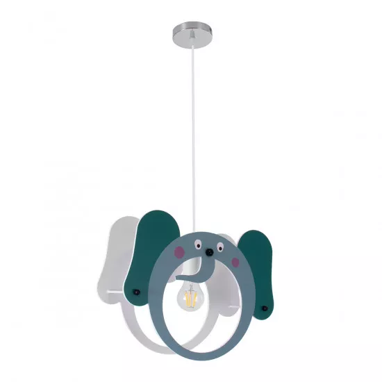 GloboStar® ELEPHANT 61578 Μοντέρνο Παιδικό Κρεμαστό Φωτιστικό Οροφής Μονόφωτο 1 x E27 Πράσινο PVC Φιγούρα Ελέφαντας Μ37.7 x Π15.5 x Υ31.5cm