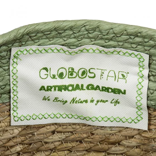 GloboStar® Artificial Garden SERIFOS 20327 Διακοσμητικό Πλεκτό Καλάθι - Κασπώ Γλάστρα - Flower Pot Μπεζ με Κυπαρισσί Φ26cm x Υ27cm