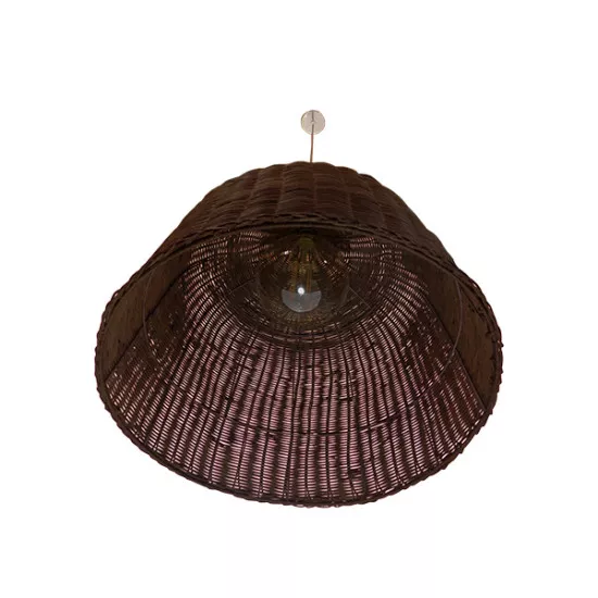 GloboStar® BAHAMAS 01369 Vintage Κρεμαστό Φωτιστικό Οροφής Μονόφωτο Καφέ Σκούρο Ξύλινο Ψάθινο Bamboo Φ60 x Υ60cm