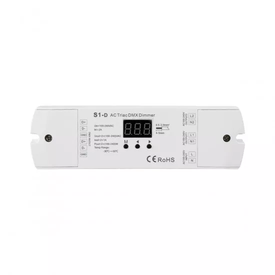 GloboStar® 70671 S1-D SKYDANCE AC Triac DMX Dimmer 2 Καναλιών AC 100-240V 2 x 1A 240W - Max 2A 480W - IP20 Μ16.7 x Π5 x Υ2.4cm - 5 Years Warranty