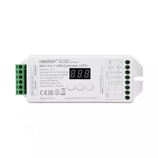 GloboStar® 71423 DL-X Mi-BOXER DC DALI & Push Dimming 5 in 1 High Speed Controller / Dimmer 5 Καναλιών DC 12-24V 5 x 6A 144W - Max 20A 480W - IP20 RGBW+WW Μ13 x Π5 x Υ2.5cm - 5 Years Warranty