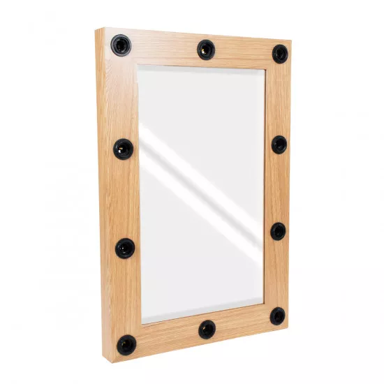 GloboStar® MAKEUP MIRROR-60x90-1 Μοντέρνος Καθρέπτης Μακιγιάζ με Πλαίσιο Φυσικού Ξύλου με Διακόπτη On/Off 10 x E27 AC220-240V - Μ60 x Π7 x Υ90cm - Μπεζ Δρυς