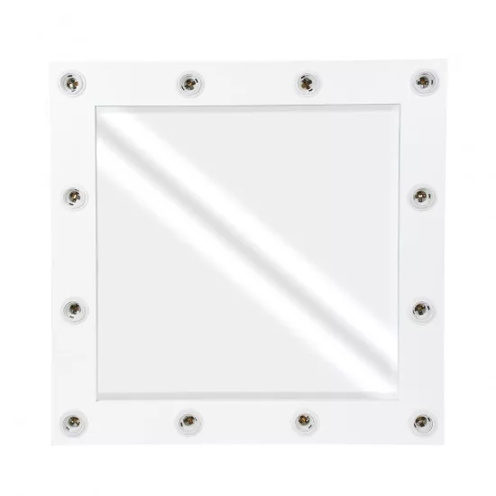 GloboStar® MAKEUP MIRROR-80x80-4 Μοντέρνος Καθρέπτης Μακιγιάζ με Πλαίσιο Φυσικού Ξύλου με Διακόπτη On/Off 12 x E27 AC220-240V - Μ80 x Π7 x Υ80cm - Λευκή Λάκα