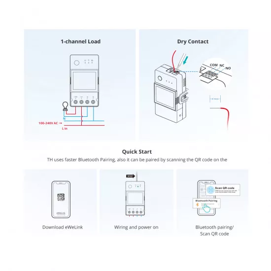 GloboStar® 80077 SONOFF TH Elite THR316D Smart WiFi Temperature and Humidity Control RJ9 4P4C AC 100-240V MAX 16A