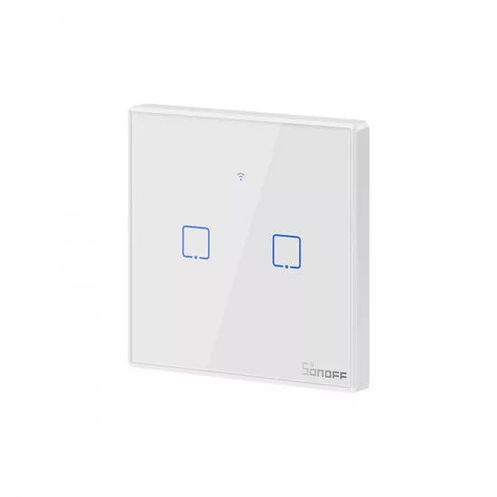 GloboStar® 80131  SONOFF T2EU2C-RF - 433MHz Wireless Smart Wall Touch Button Switch AC 100-240V Max 4A (2A/Way) 2 Way - RF Series