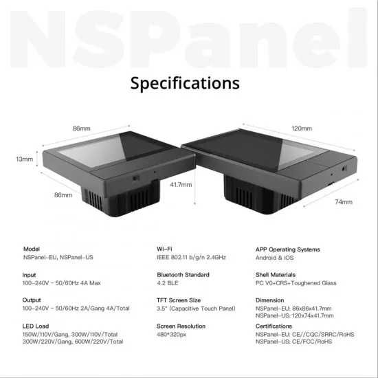 GloboStar® 80096 SONOFF NSPanel-EUW - Wi-Fi Smart Scene Wall Switch (86/EU Type) - Integrated HMI Touch Panel -  Smart Controller & Gateway for All Smart Devises