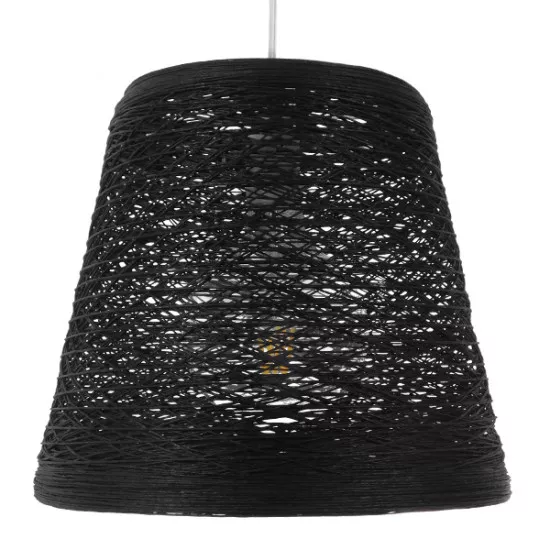 GloboStar® PLAYROOM 01563 Vintage Κρεμαστό Φωτιστικό Οροφής Μονόφωτο Μαύρο Ξύλινο Ψάθινο Rattan Φ32 x Υ27cm