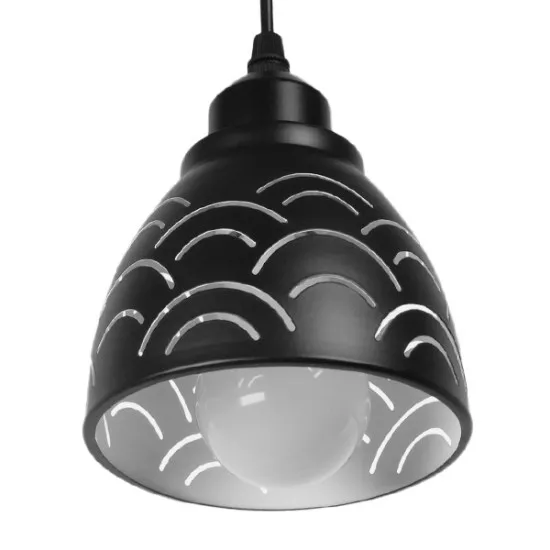 GloboStar® CLOUD 01482 Μοντέρνο Κρεμαστό Φωτιστικό Οροφής Μονόφωτο Μεταλλικό Μαύρο Λευκό Καμπάνα Φ13 x Υ14cm