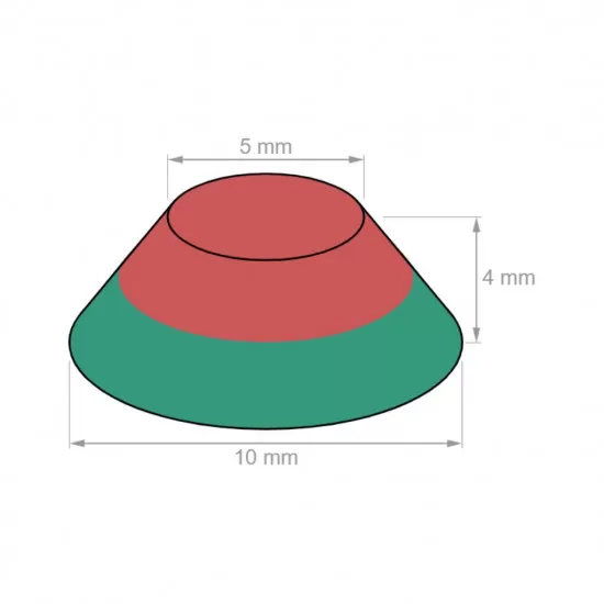10x5x4 1.2Kg Μαγνήτης Νεοδυμίου Κώνος Διάμετρος : Ø 10/5 mm , Ύψος 4mm Ελκτική Δύναμη 1.2kg (1 pcs )