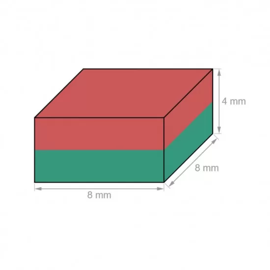 8x8x4  1.5Kg  Μαγνήτης Νεοδυμίου Ορθογώνιος Διάσταση : 8x8x4mm, Ελκτική Δύναμη 1,5kg ( 1 Τεμάχιο )  