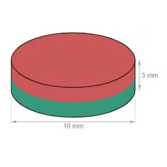 10x3 1.8Kg  Μαγνήτης Νεοδυμίου Δίσκος Διάμετρος : Ø10 mm , Ύψος 3mm Ελκτική Δύναμη 1,8kg ( 10 Τεμάχια )  