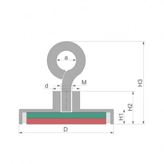25mm 18Kg Μαγνήτης Νεοδυμίου Κλειστός Γάντζος Διάμετρος : Ø 25 mm, Ελκτική Δύναμη 18kg (1 pcs )