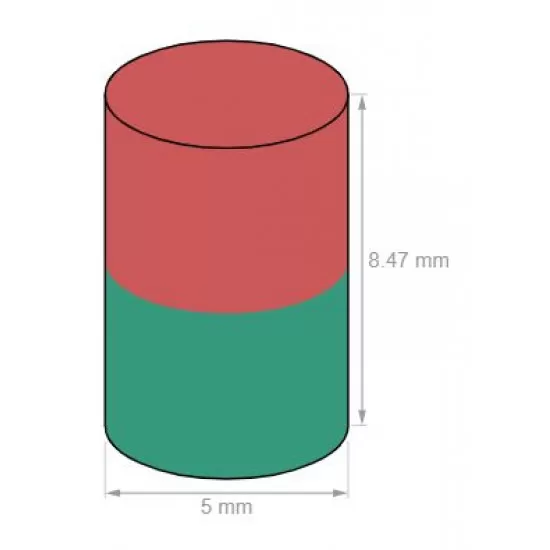 Μαγνήτης Νεοδυμίου Ράβδος Διάμετρος : Ø5mm , Ύψος 8,5mm Ελκτική Δύναμη 1,1kg ( 10 Τεμάχια )